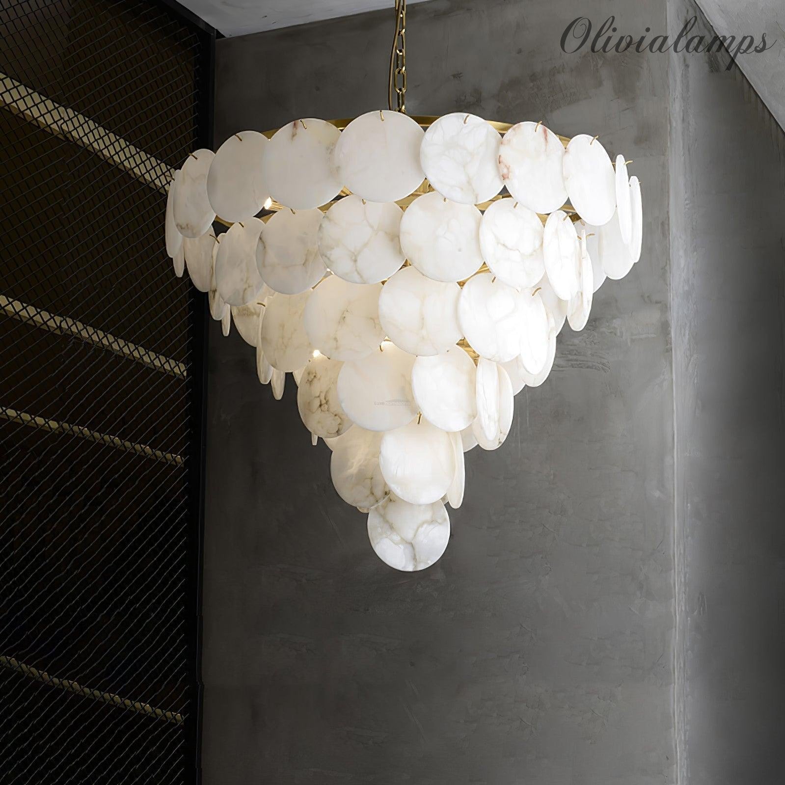 Alabaster Shell Brass Chandelier with 2/3/4/5/6 layer - 6 layers 43.3" x H 35.4" / Dia 110cm x H 90cmBrass & WhiteBlushlighting