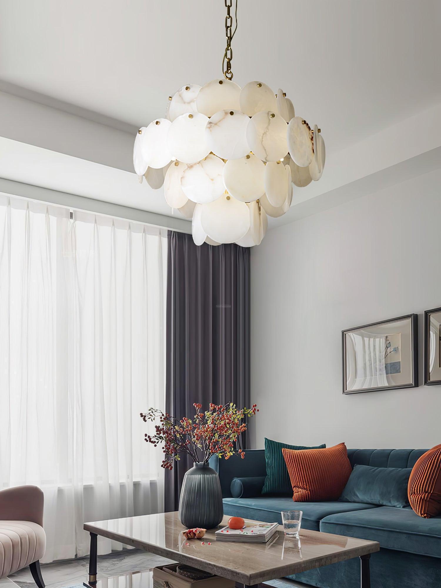 Alabaster Shell Brass Chandelier with 2/3/4/5/6 layer - 6 layers 43.3" x H 35.4" / Dia 110cm x H 90cmBrass & WhiteBlushlighting
