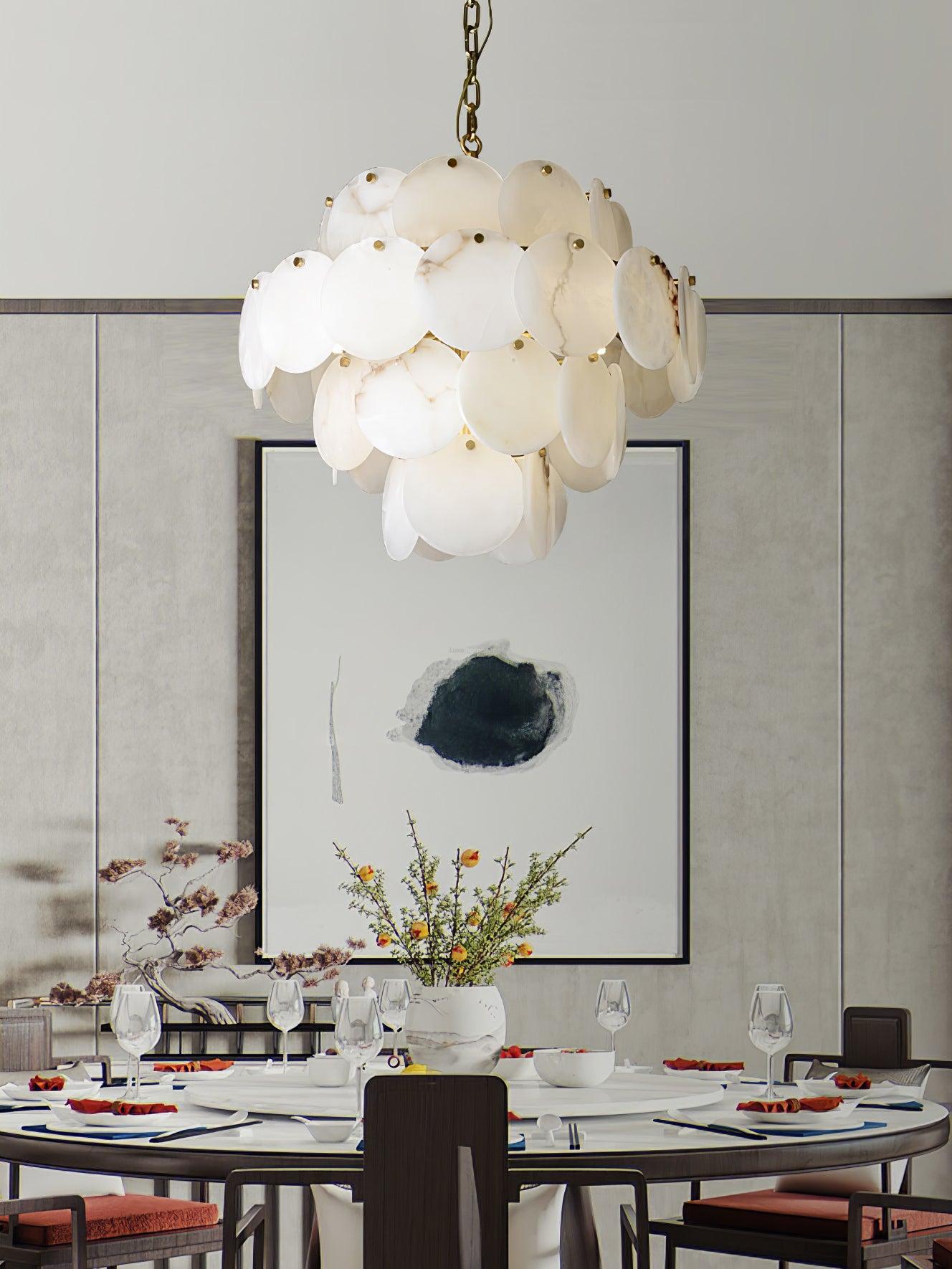 Alabaster Shell Brass Chandelier with 2/3/4/5/6 layer - 6 layers 43.3" x H 35.4" / Dia 110cm x H 90cmBrass & WhiteBlushlighting