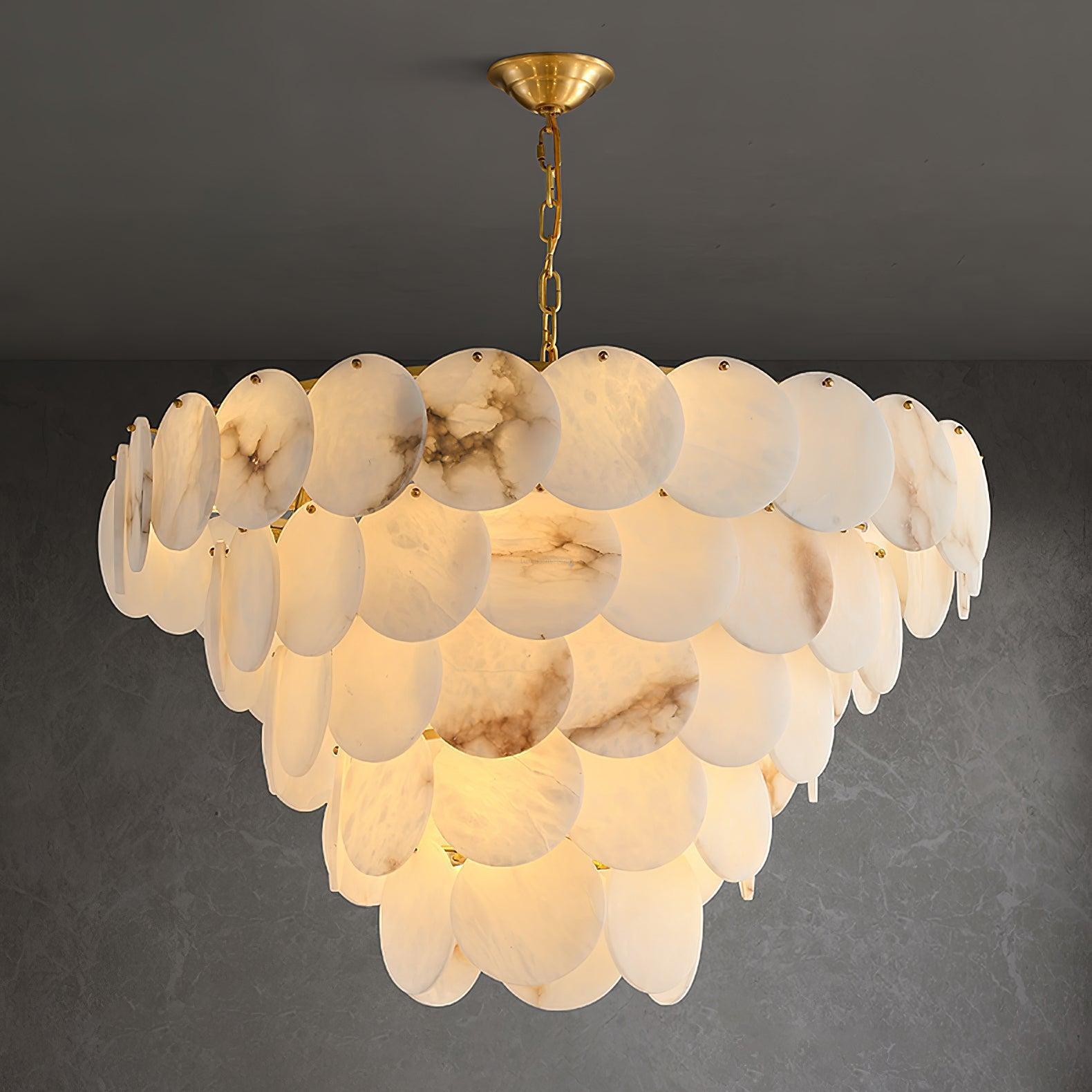 Alabaster Shell Brass Chandelier with 2/3/4/5/6 layer - 6 layers 43.3" x H 35.4" / Dia 110cm x H 90cmBrass & WhiteBlushlighting