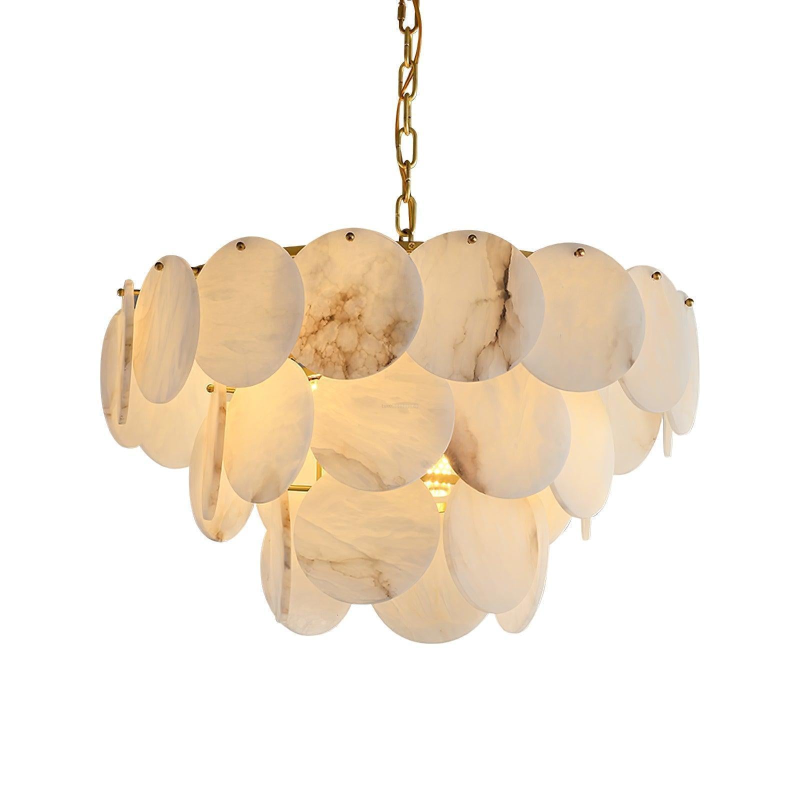 Alabaster Shell Brass Chandelier with 2/3/4/5/6 layer-3 layers 25.6" x H 21.7" / Dia 65cm x H 55cm-Brass & White-Blushlighting