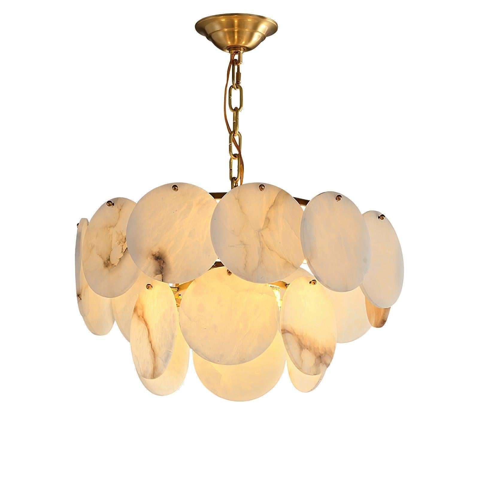 Alabaster Shell Brass Chandelier with 2/3/4/5/6 layer-2 layers 17.7" x H 17.7" / Dia 45cm x H 45cm-Brass & White-Blushlighting