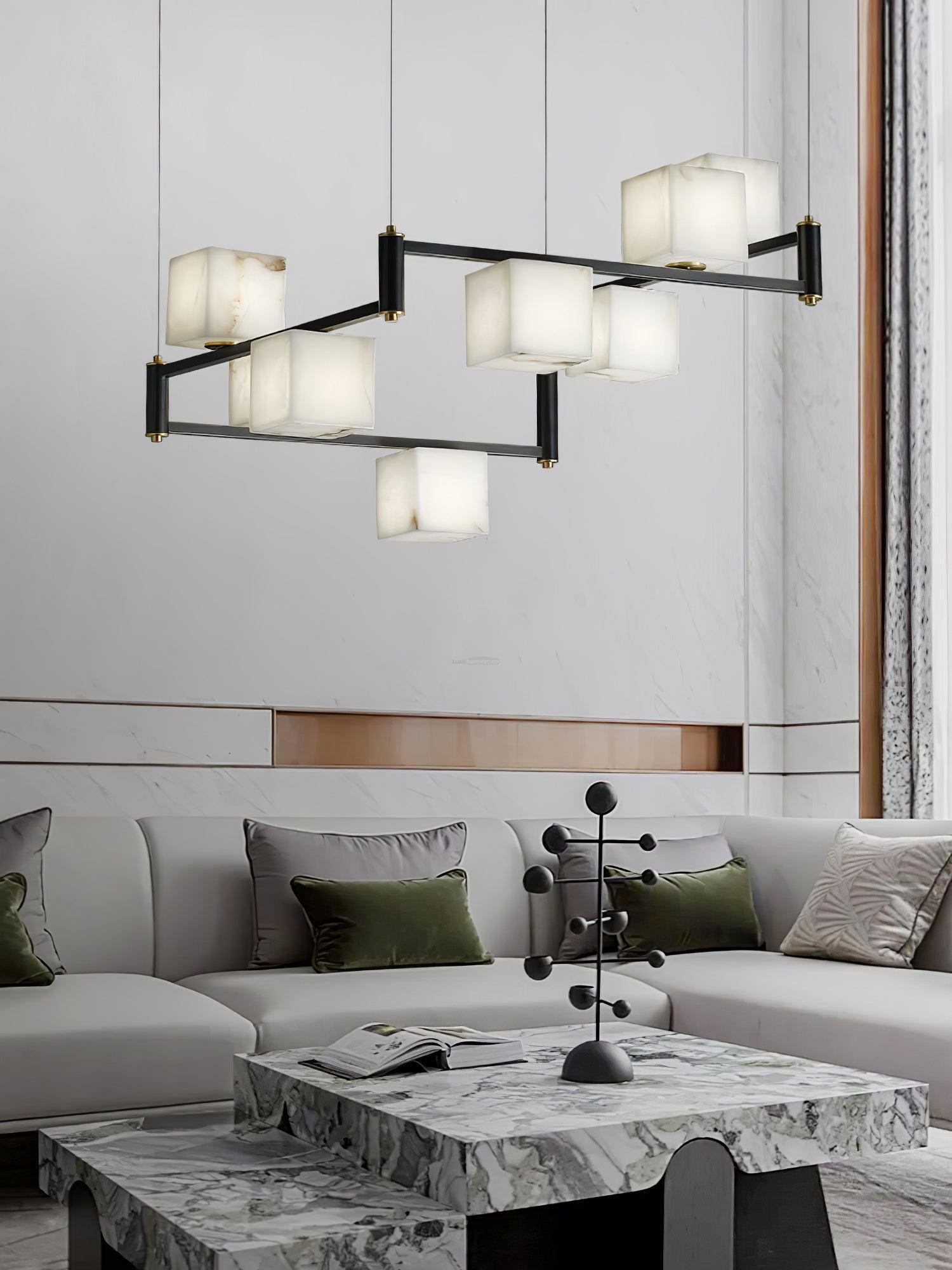 Alabaster Square Box Chandelier with 4/5/6/8/9 heads - 9 Heads L 41.3" x W 41.3" x H 17.7" / L 105cm x W 105cm x H 45cmBrass & Black & WhiteBlushlighting
