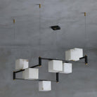 Alabaster Square Box Chandelier with 4/5/6/8/9 heads - 9 Heads L 41.3" x W 41.3" x H 17.7" / L 105cm x W 105cm x H 45cmBrass & Black & WhiteBlushlighting