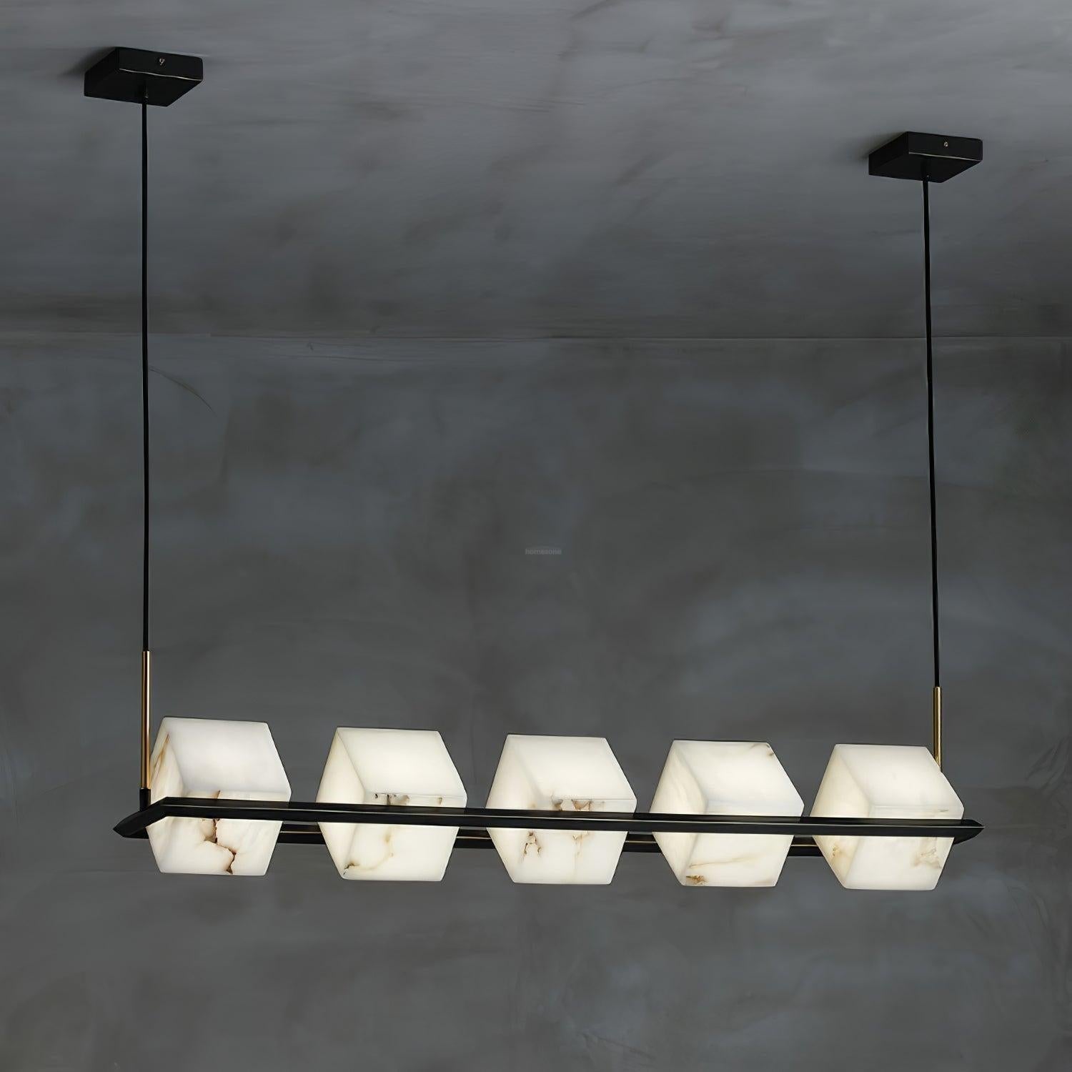 Alabaster Square Box Chandelier with 4/5/6/8/9 heads - 9 Heads L 41.3" x W 41.3" x H 17.7" / L 105cm x W 105cm x H 45cmBrass & Black & WhiteBlushlighting