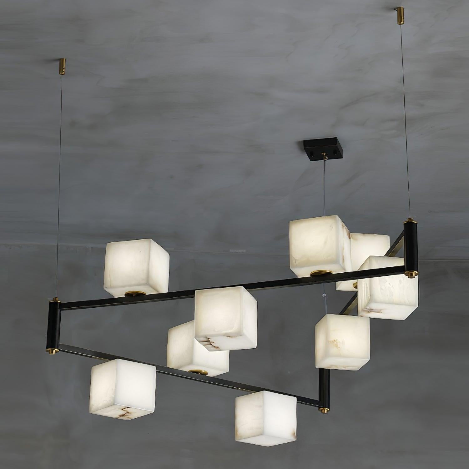 Alabaster Square Box Chandelier with 4/5/6/8/9 heads - 9 Heads L 41.3" x W 41.3" x H 17.7" / L 105cm x W 105cm x H 45cmBrass & Black & WhiteBlushlighting