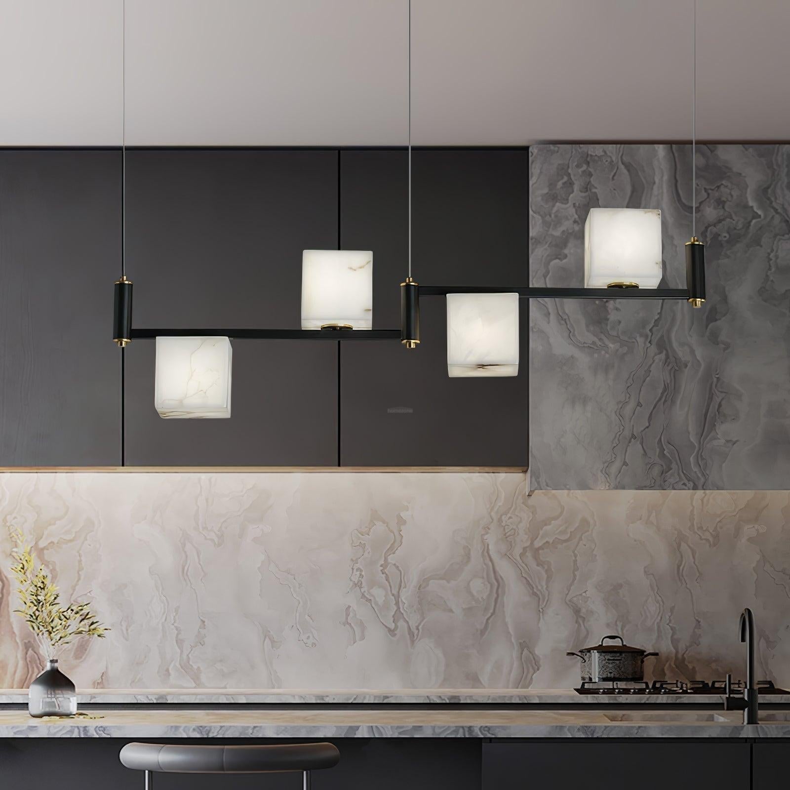 Alabaster Square Box Chandelier with 4/5/6/8/9 heads - 9 Heads L 41.3" x W 41.3" x H 17.7" / L 105cm x W 105cm x H 45cmBrass & Black & WhiteBlushlighting