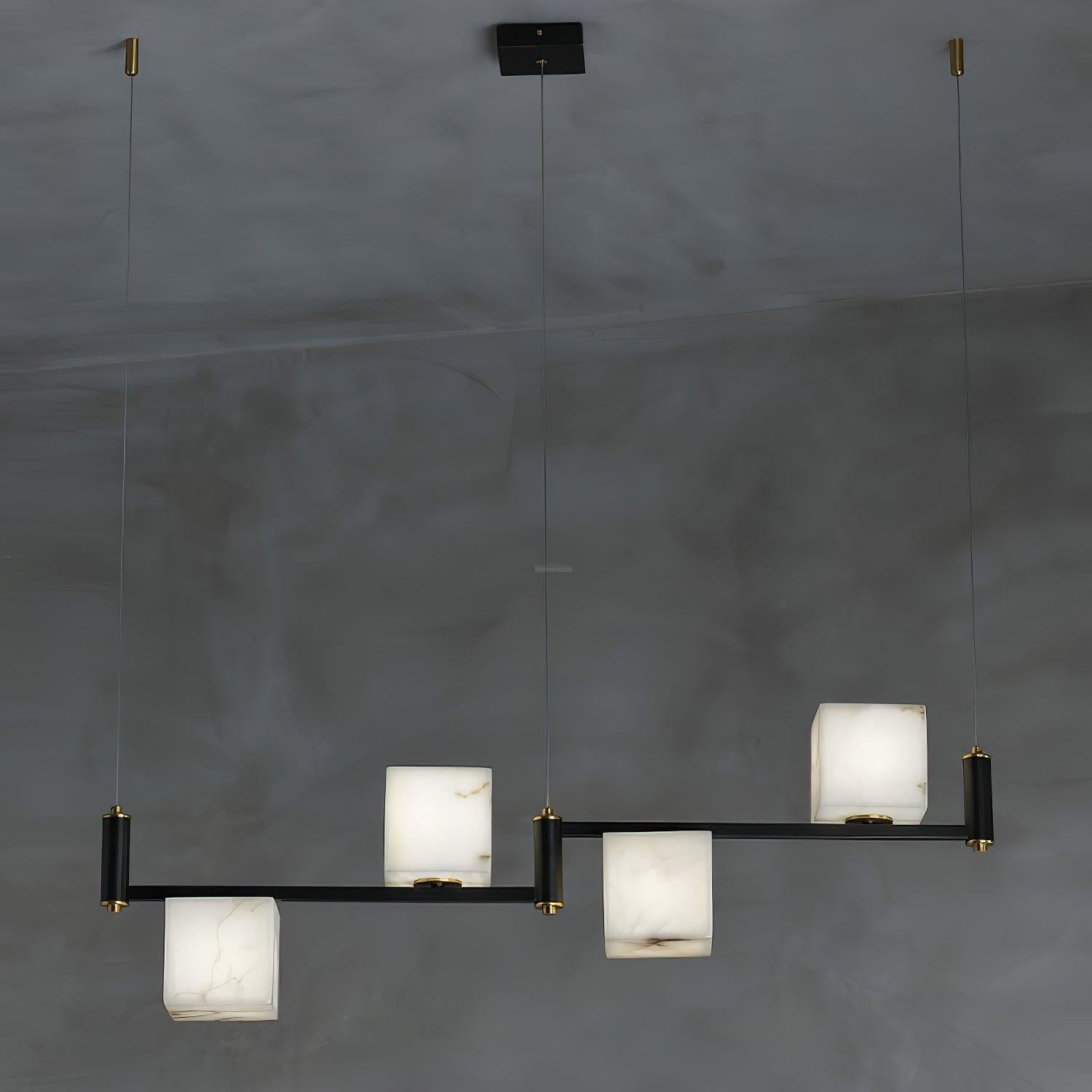 Alabaster Square Box Chandelier with 4/5/6/8/9 heads - 9 Heads L 41.3" x W 41.3" x H 17.7" / L 105cm x W 105cm x H 45cmBrass & Black & WhiteBlushlighting