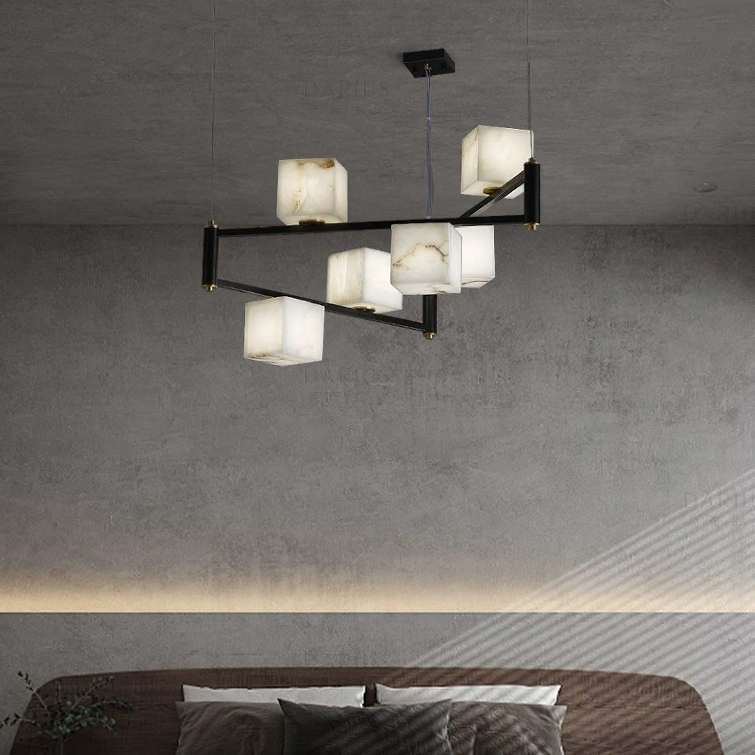 Alabaster Square Box Chandelier with 4/5/6/8/9 heads - 9 Heads L 41.3" x W 41.3" x H 17.7" / L 105cm x W 105cm x H 45cmBrass & Black & WhiteBlushlighting