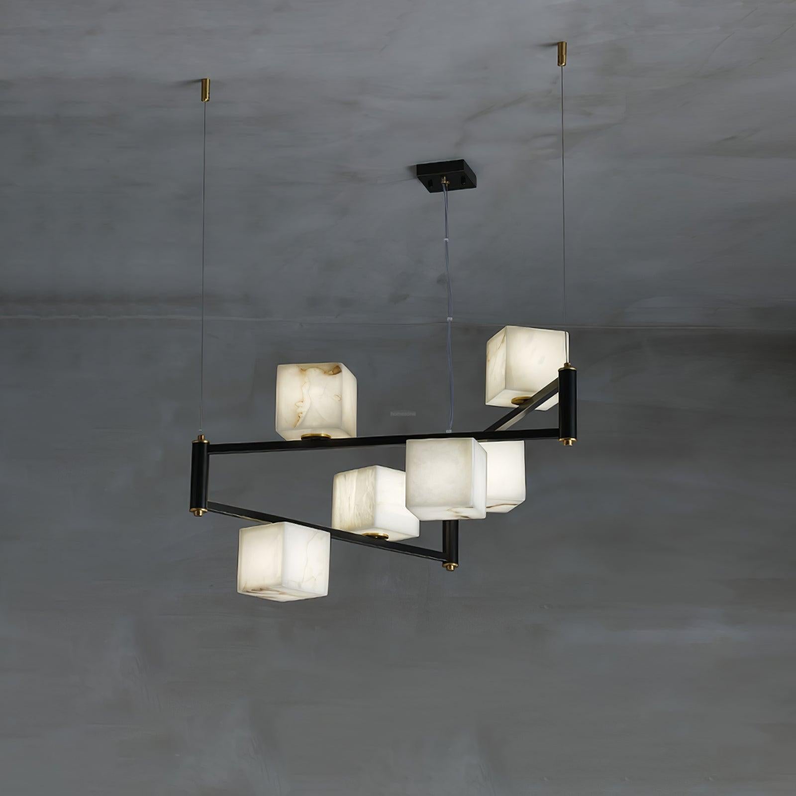 Alabaster Square Box Chandelier with 4/5/6/8/9 heads - 9 Heads L 41.3" x W 41.3" x H 17.7" / L 105cm x W 105cm x H 45cmBrass & Black & WhiteBlushlighting
