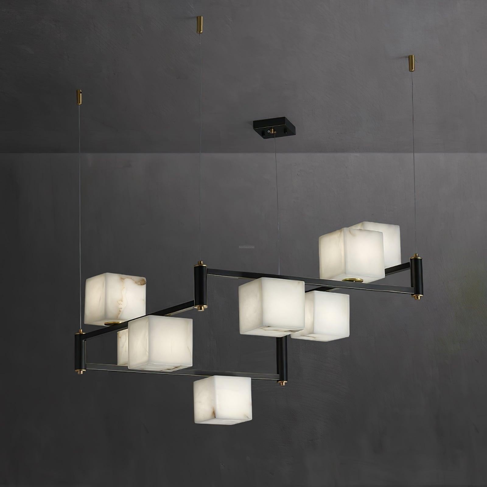 Alabaster Square Box Chandelier with 4/5/6/8/9 heads - 9 Heads L 41.3" x W 41.3" x H 17.7" / L 105cm x W 105cm x H 45cmBrass & Black & WhiteBlushlighting
