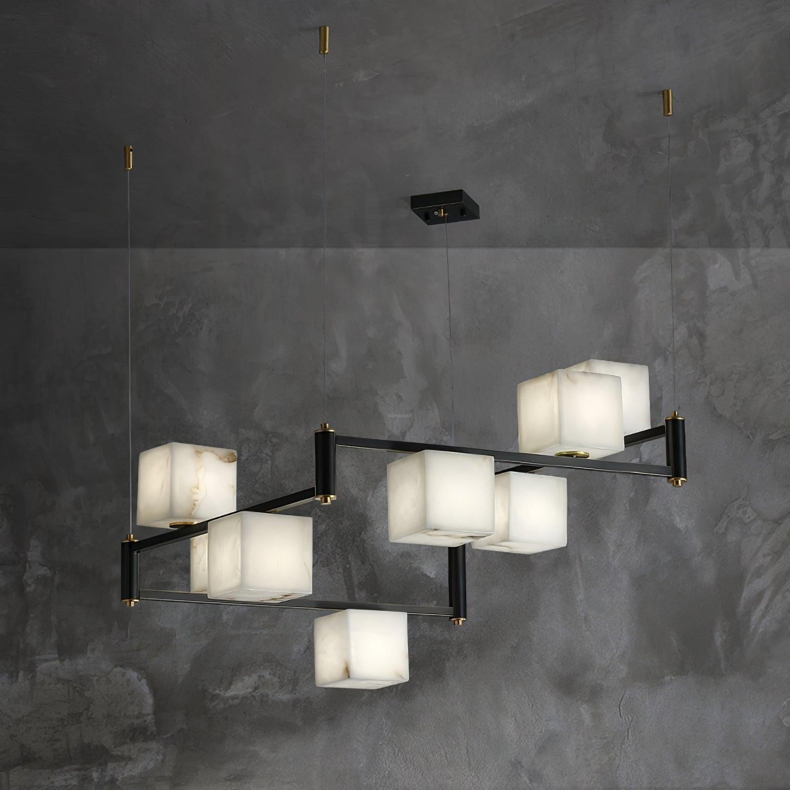 Alabaster Square Box Chandelier with 4/5/6/8/9 heads - 9 Heads L 41.3" x W 41.3" x H 17.7" / L 105cm x W 105cm x H 45cmBrass & Black & WhiteBlushlighting