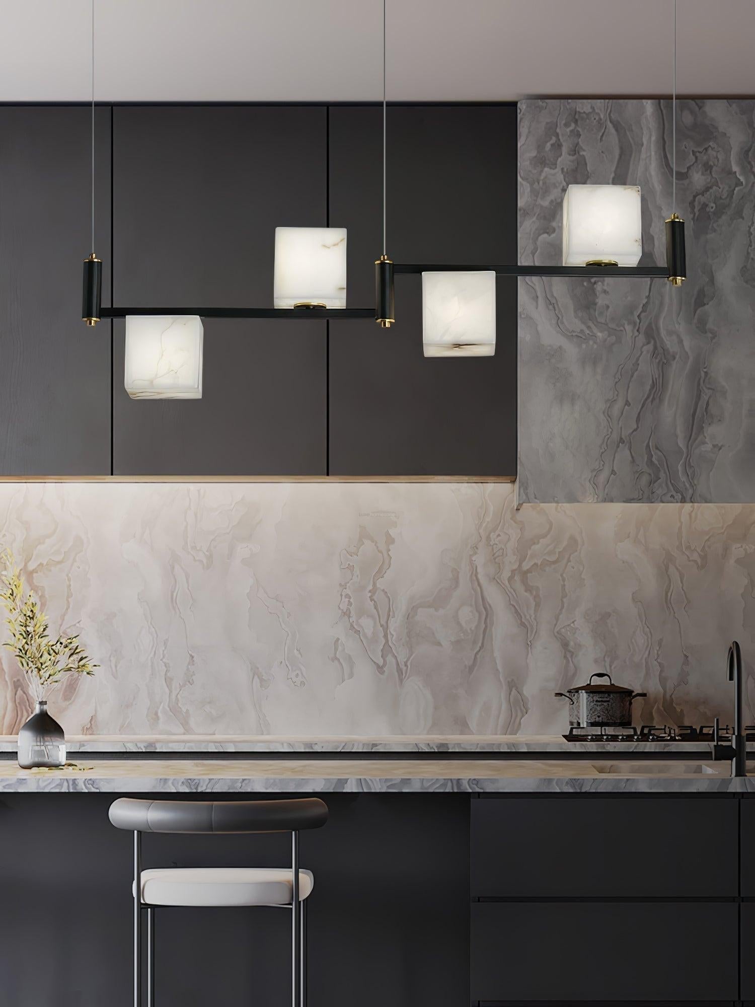 Alabaster Square Box Chandelier with 4/5/6/8/9 heads - 9 Heads L 41.3" x W 41.3" x H 17.7" / L 105cm x W 105cm x H 45cmBrass & Black & WhiteBlushlighting
