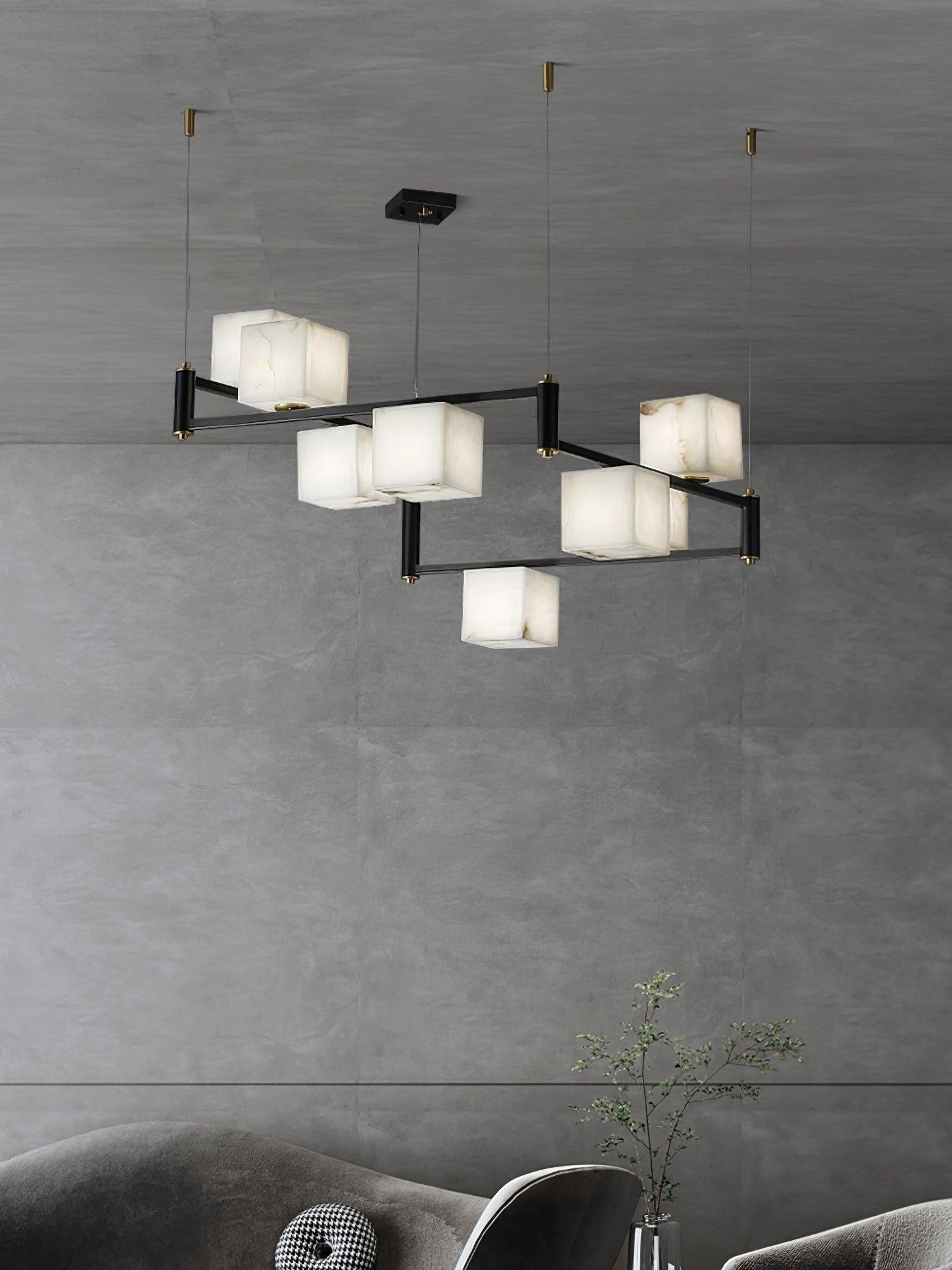 Alabaster Square Box Chandelier with 4/5/6/8/9 heads - 9 Heads L 41.3" x W 41.3" x H 17.7" / L 105cm x W 105cm x H 45cmBrass & Black & WhiteBlushlighting