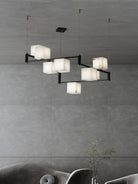 Alabaster Square Box Chandelier with 4/5/6/8/9 heads - 9 Heads L 41.3" x W 41.3" x H 17.7" / L 105cm x W 105cm x H 45cmBrass & Black & WhiteBlushlighting