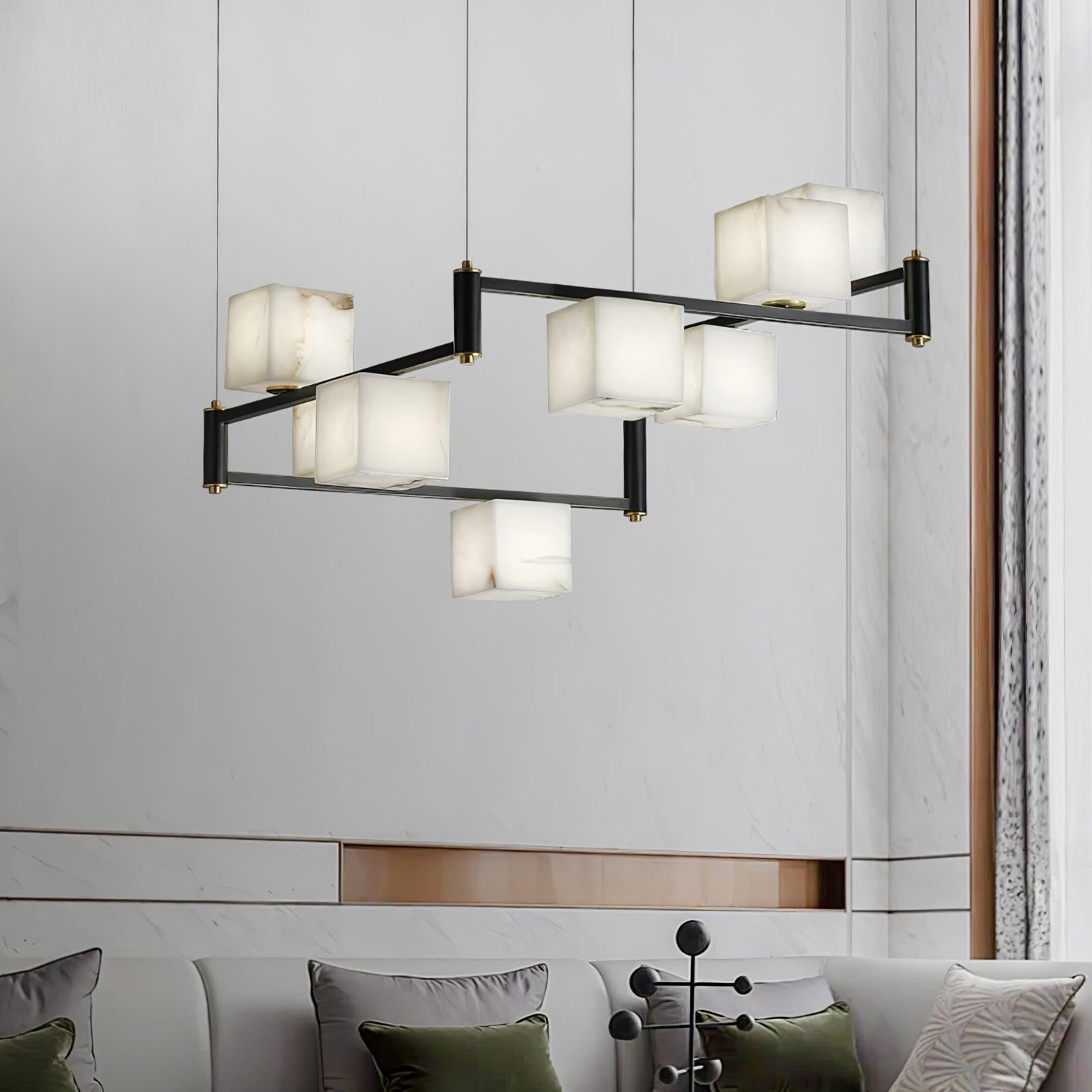 Alabaster Square Box Chandelier with 4/5/6/8/9 heads - 9 Heads L 41.3" x W 41.3" x H 17.7" / L 105cm x W 105cm x H 45cmBrass & Black & WhiteBlushlighting