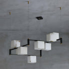 Alabaster Square Box Chandelier with 4/5/6/8/9 heads - 9 Heads L 41.3" x W 41.3" x H 17.7" / L 105cm x W 105cm x H 45cmBrass & Black & WhiteBlushlighting
