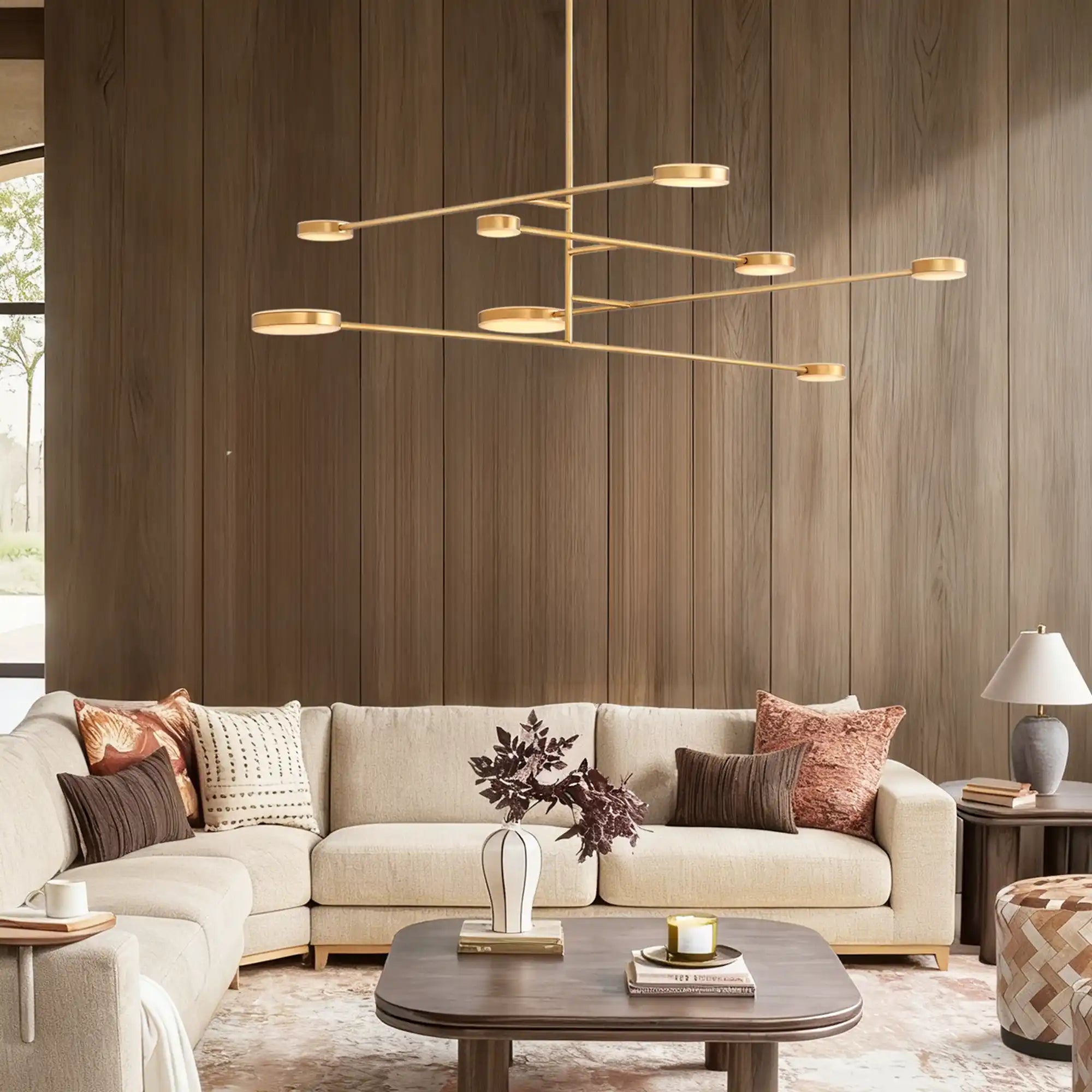 Minimalist living room with the 70-inch Alexander Mobile Chandelier as centerpiece