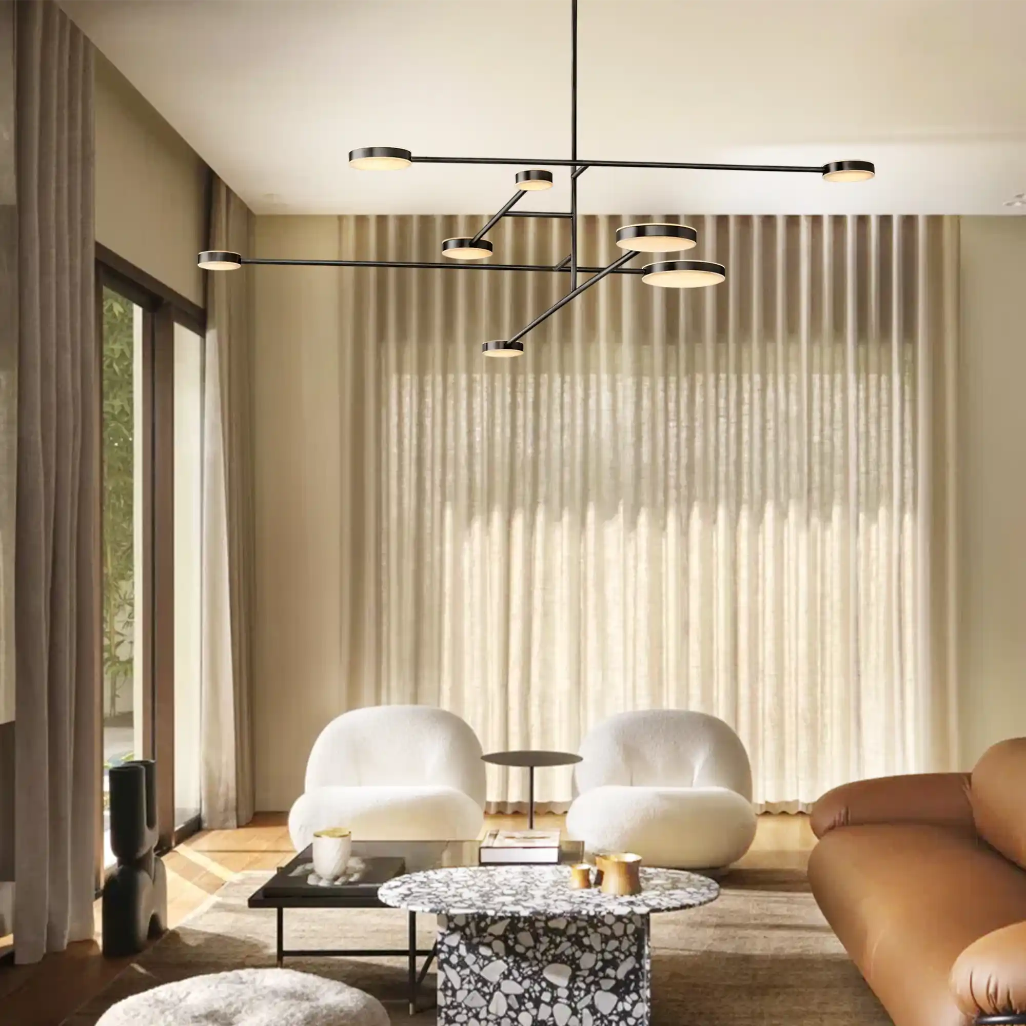 Luxury living room featuring the Alexander Mobile Chandelier 72"