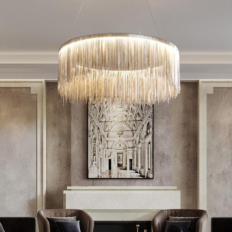 Alisa Luxury Round Chain Tassel Chandelier - W20" X H12"Blushlighting