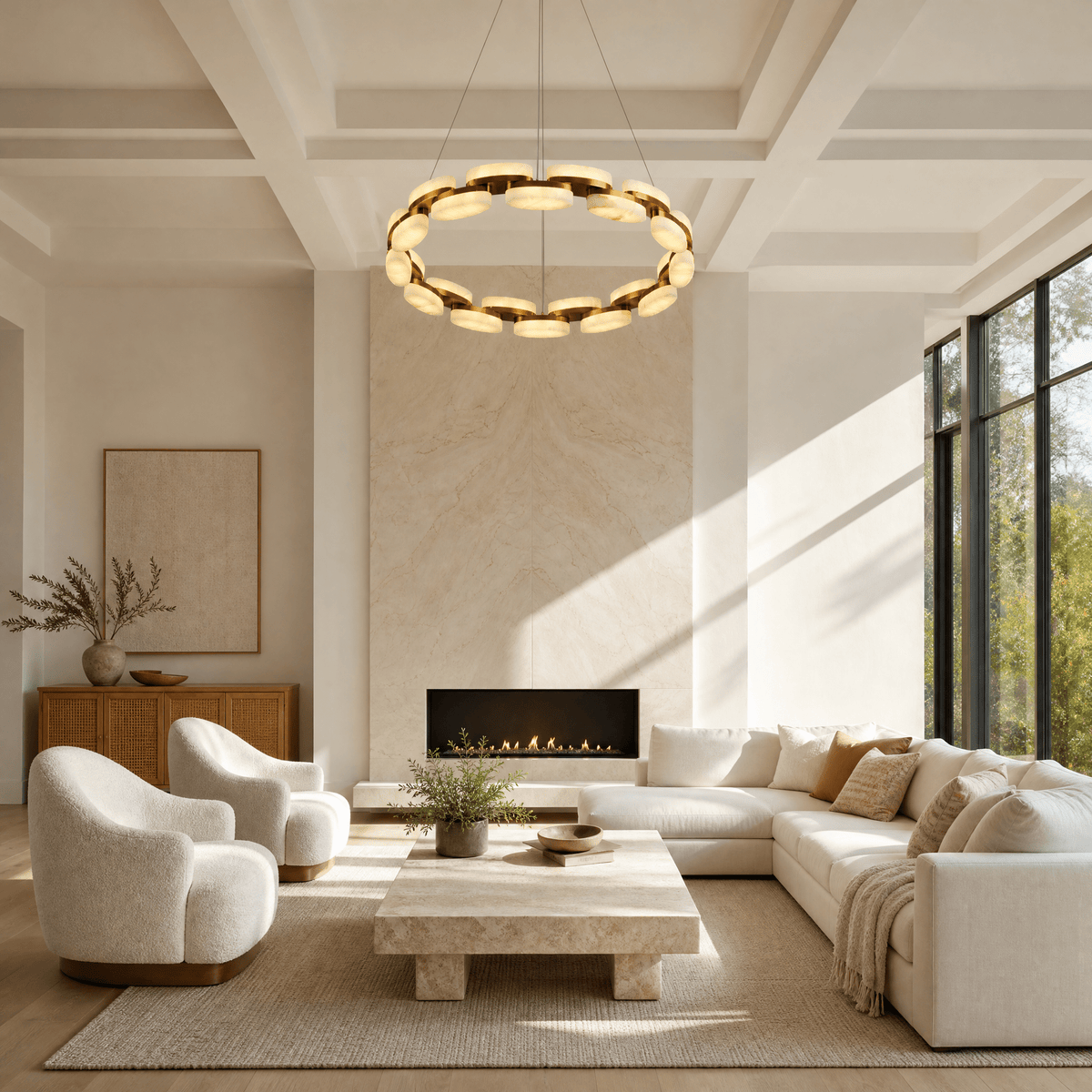 Amara Alabaster Round Ring Chandelier - D600×H100Blushlighting