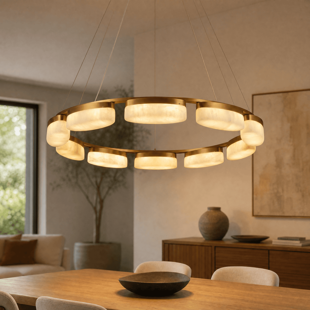 Amara Modern Ring Alabaster Chandelier - Blushlighting
