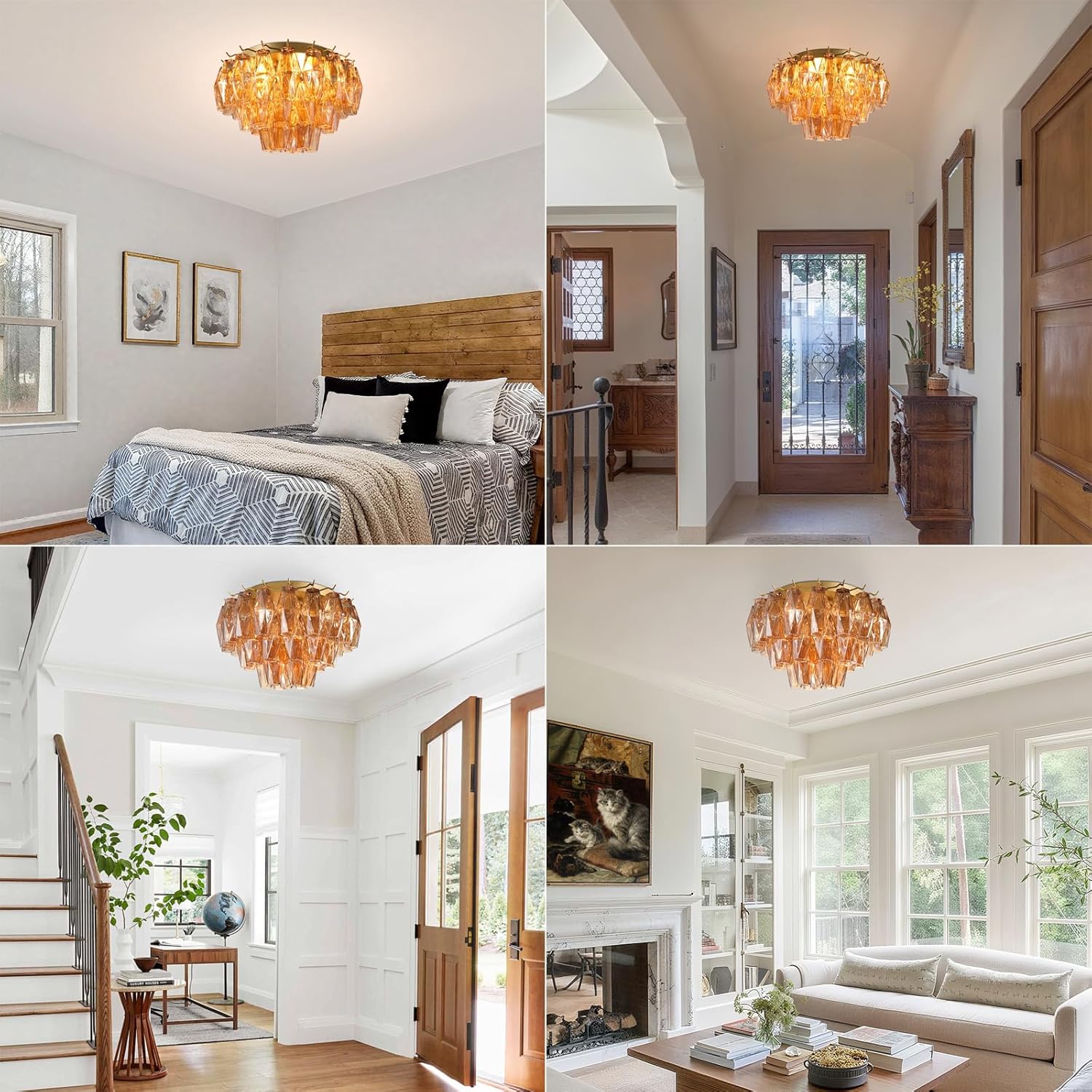 Amber 17" Modern Crystal Glass Chandelier for Elegant Ceiling Lighting