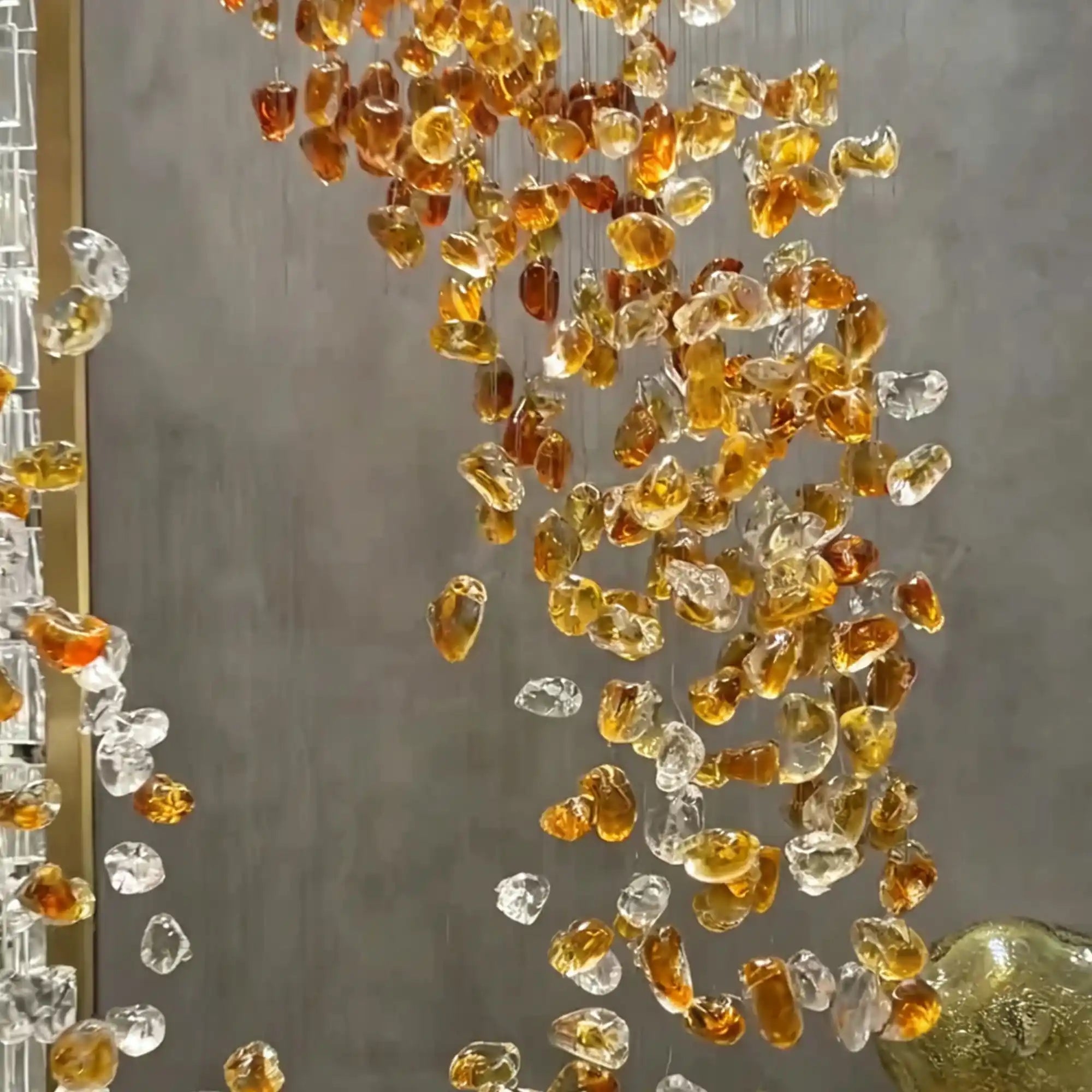 Amber Art Glass Spiral Chandelier for Staircase & High Ceiling Foyer - D39.4"*H118.5"(D100cm*H301cm)Warm LightBlushlighting