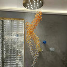 Amber Art Glass Spiral Chandelier for Staircase & High Ceiling Foyer - D39.4"*H118.5"(D100cm*H301cm)Warm LightBlushlighting
