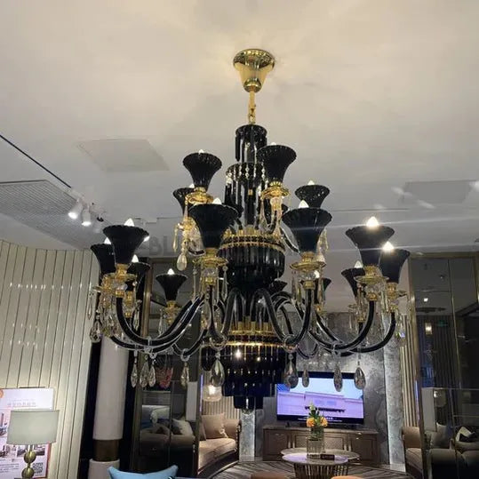 American Traditional Branch Crystal Chandelier with Candle Design in Black and Gold - 10 Lights:D33.5"*H23.6"Warm LightBlushlighting