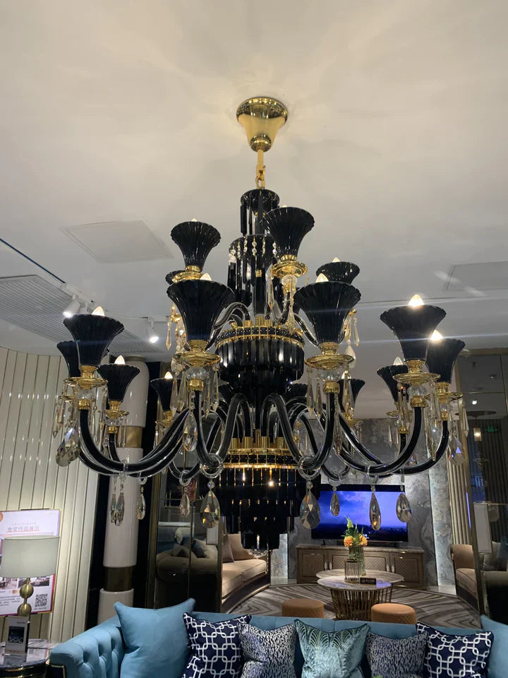American Traditional Branch Crystal Chandelier with Candle Design in Black and Gold-Chandeliers-12 Lights:D33.5"*H27.6"-Warm Light-Blushlighting