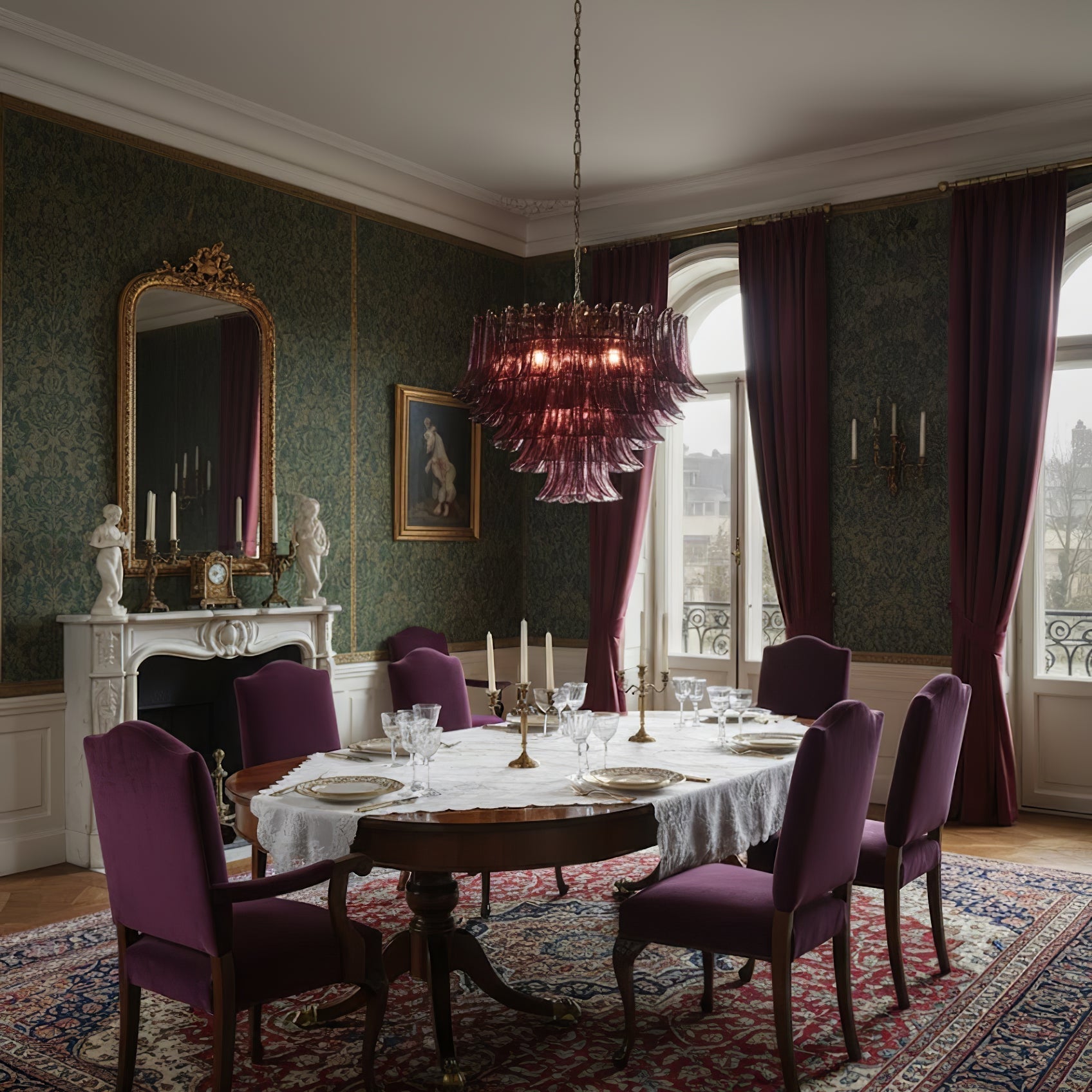 Amethyst Bloom Chandelier - ∅ 39.4″ x H 27.6″Gold & AmethystBlushlighting