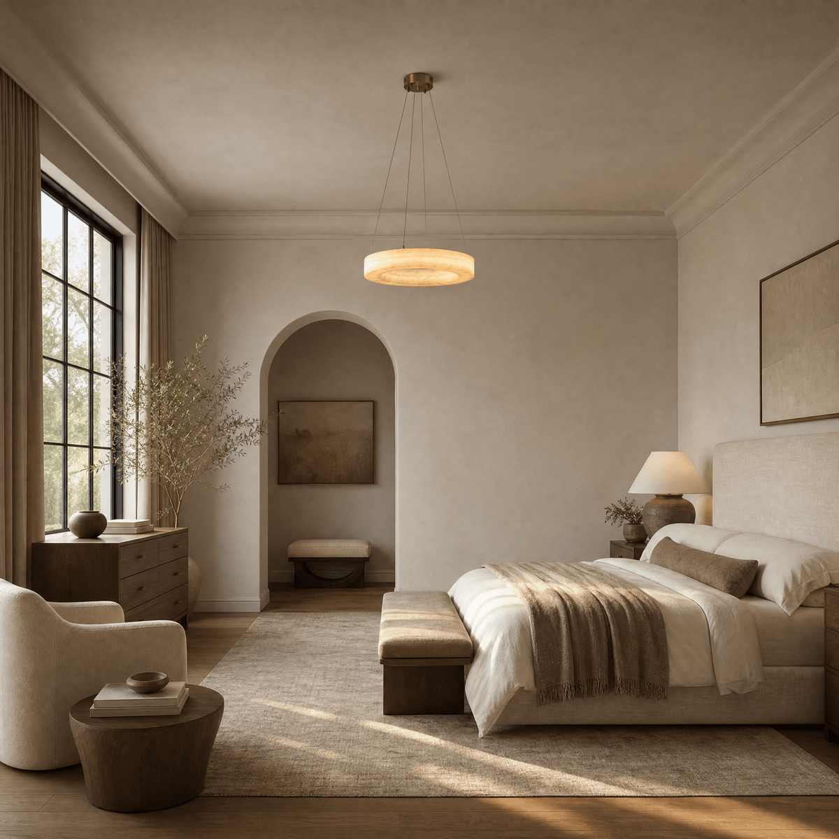Anello Modern Round Alabaster Chandelier - D500Blushlighting
