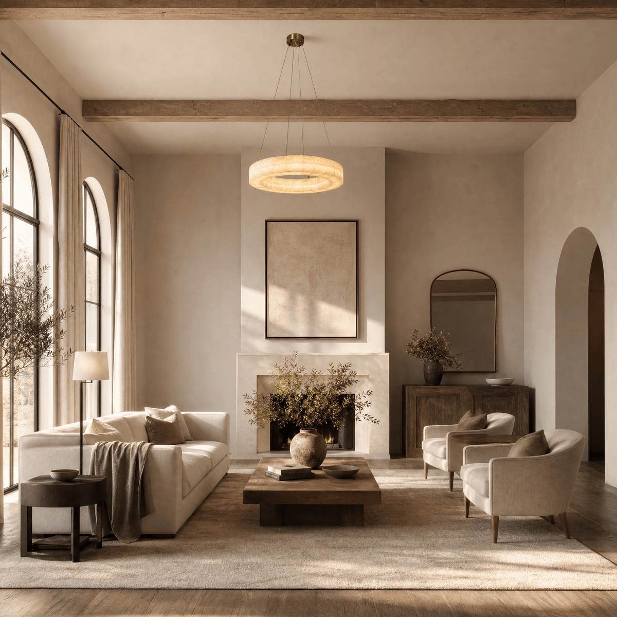 Anello Modern Round Alabaster Chandelier - D500Blushlighting