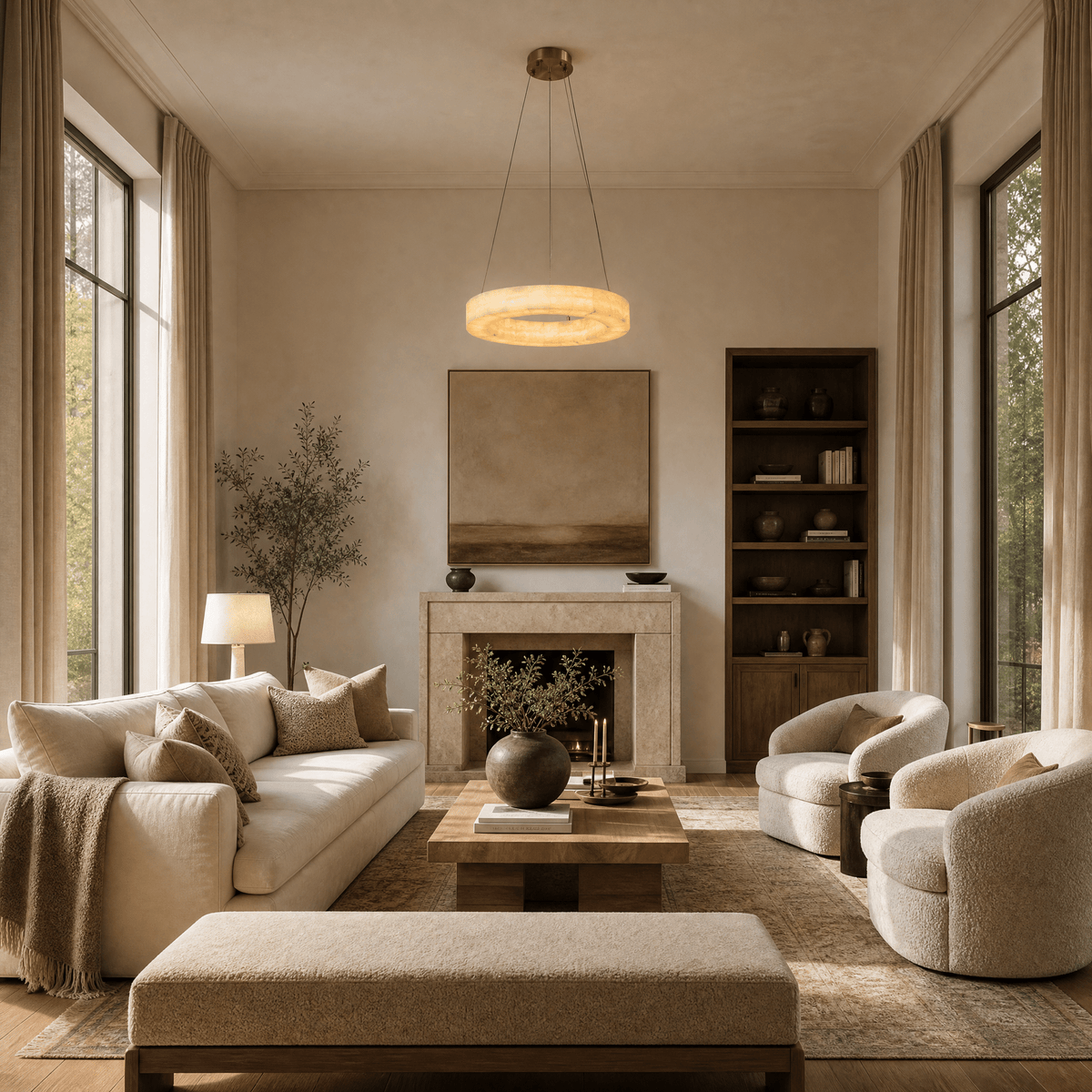 Anello Modern Round Alabaster Chandelier - D500Blushlighting