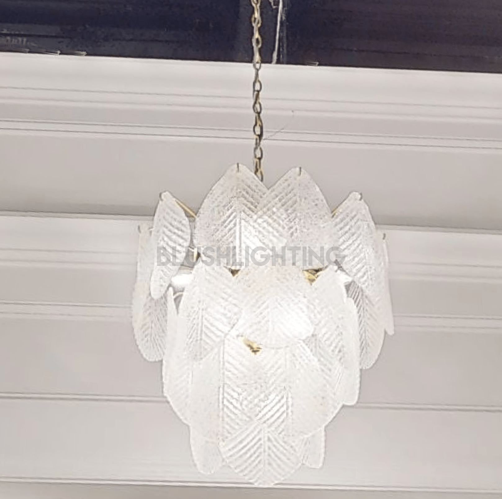 Antique Gold Frosted Glass Nine - Light Chandelier with Cascading Petal Design - Blushlighting