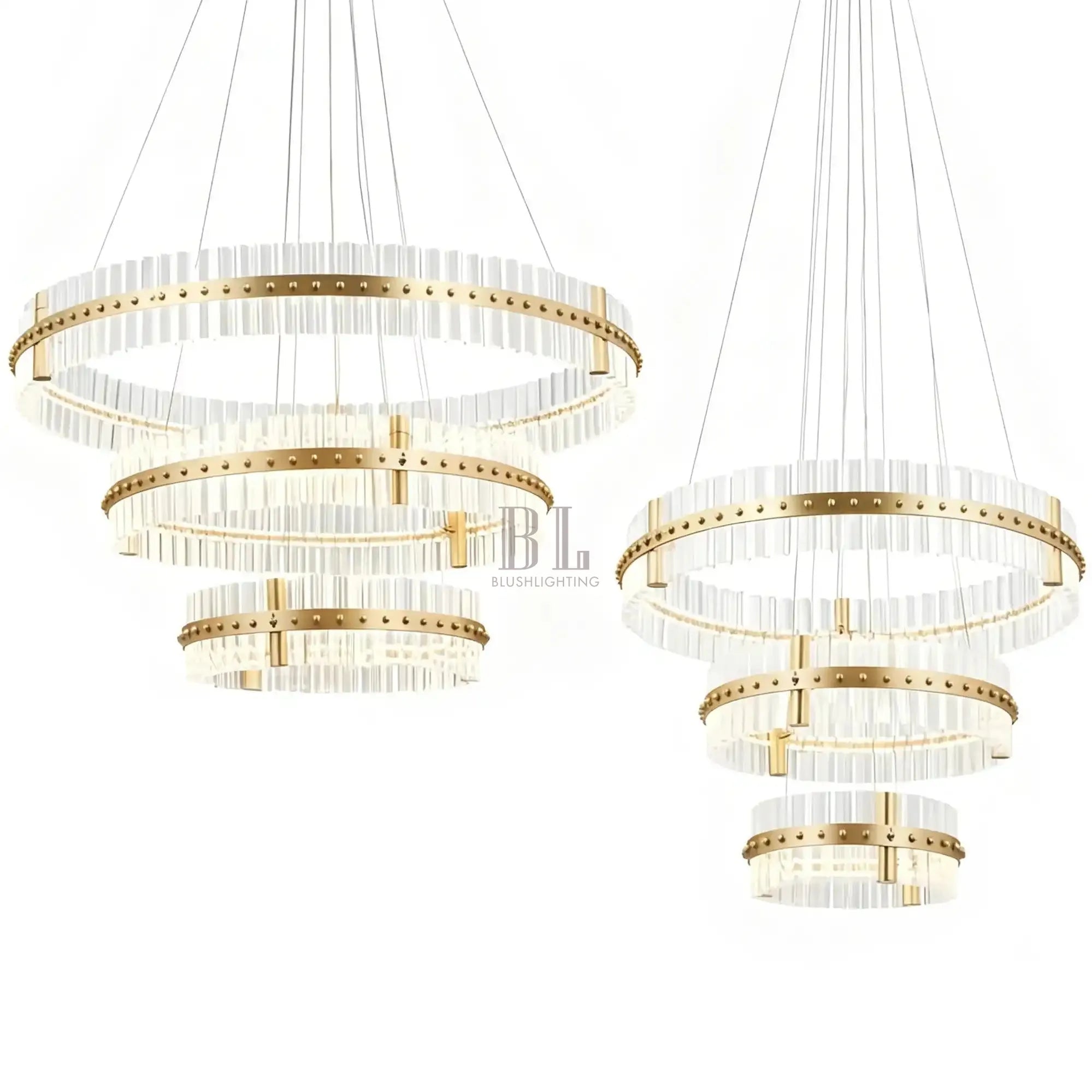 Aquinox 3 - Tier Round Crystal Ring LED Chandelier - 28" DiameterPolished NickelBlushlighting