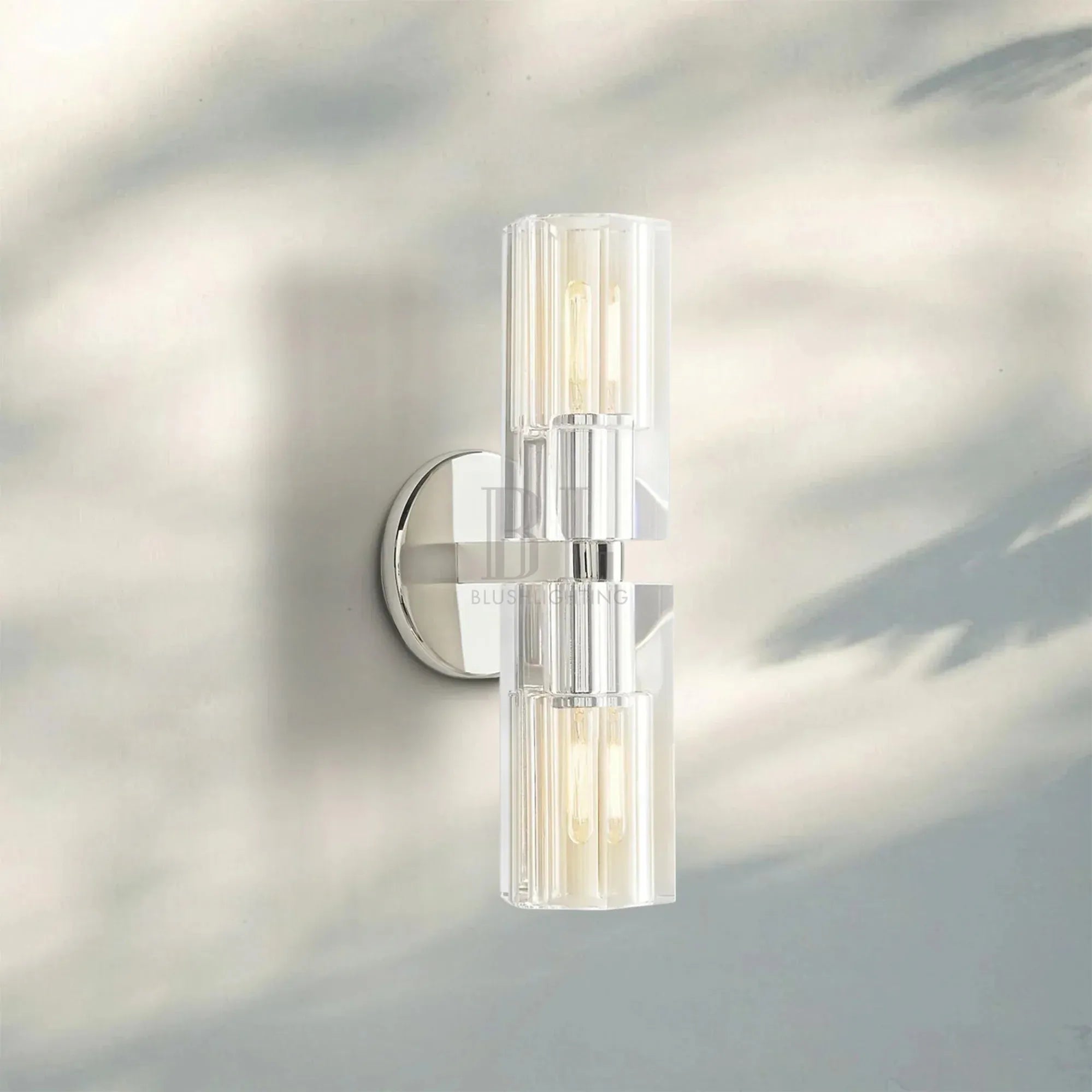 Arcachan Crystal 2 Lights Wall Sconce-Polished Nickel-