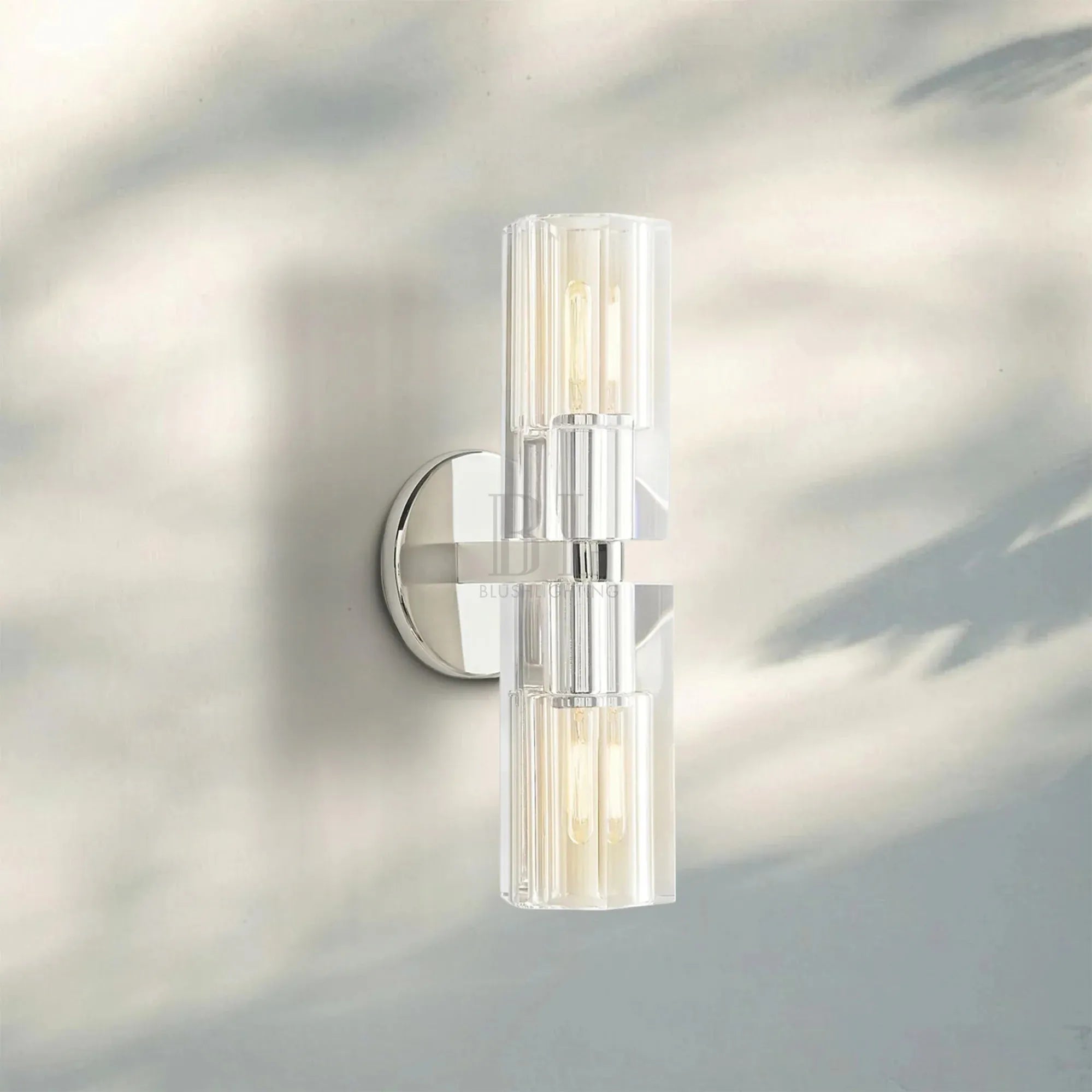 Arcachan Crystal 2 Lights Wall Sconce-Polished Nickel-