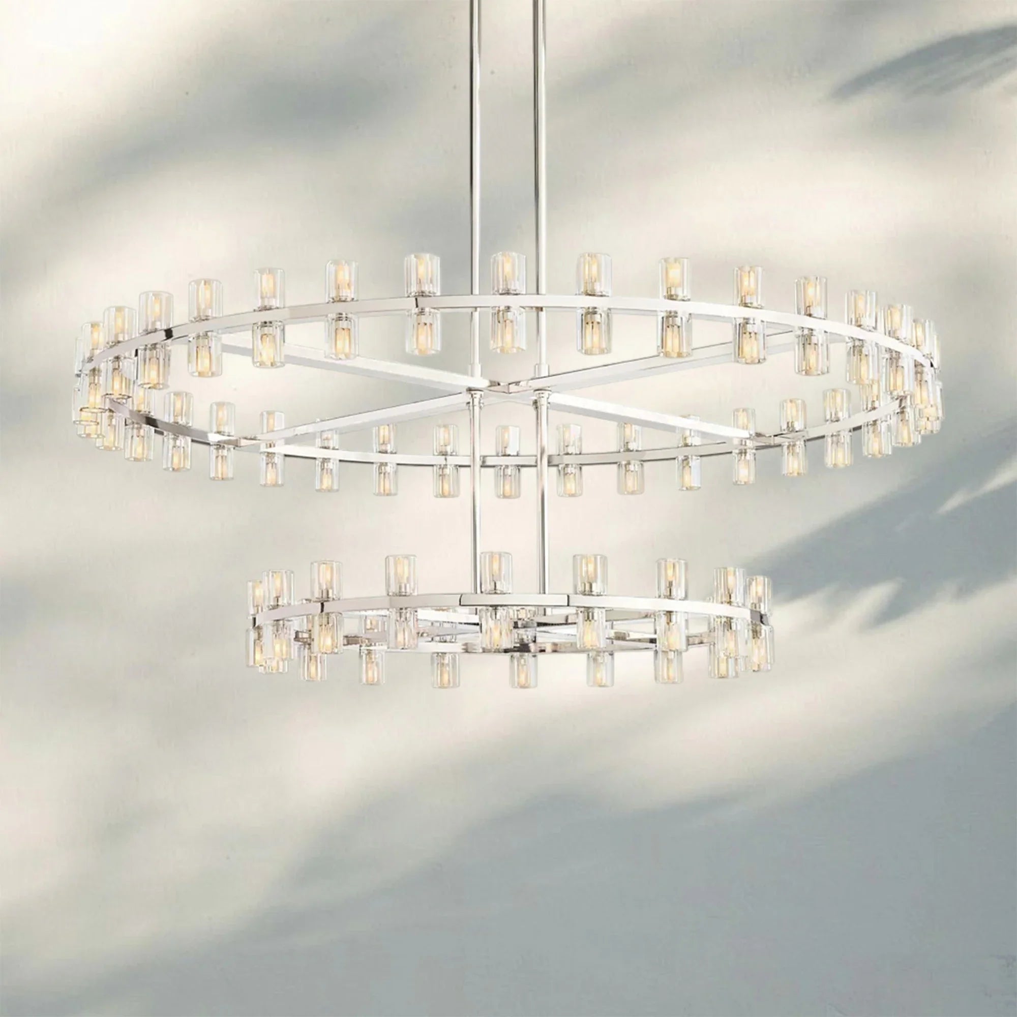 Arcachan Crystal 2-Tier Round Chandelier 60"-Polished Nickel-