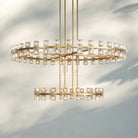Arcachan Crystal 2-Tier Round Chandelier 60"-Brass-