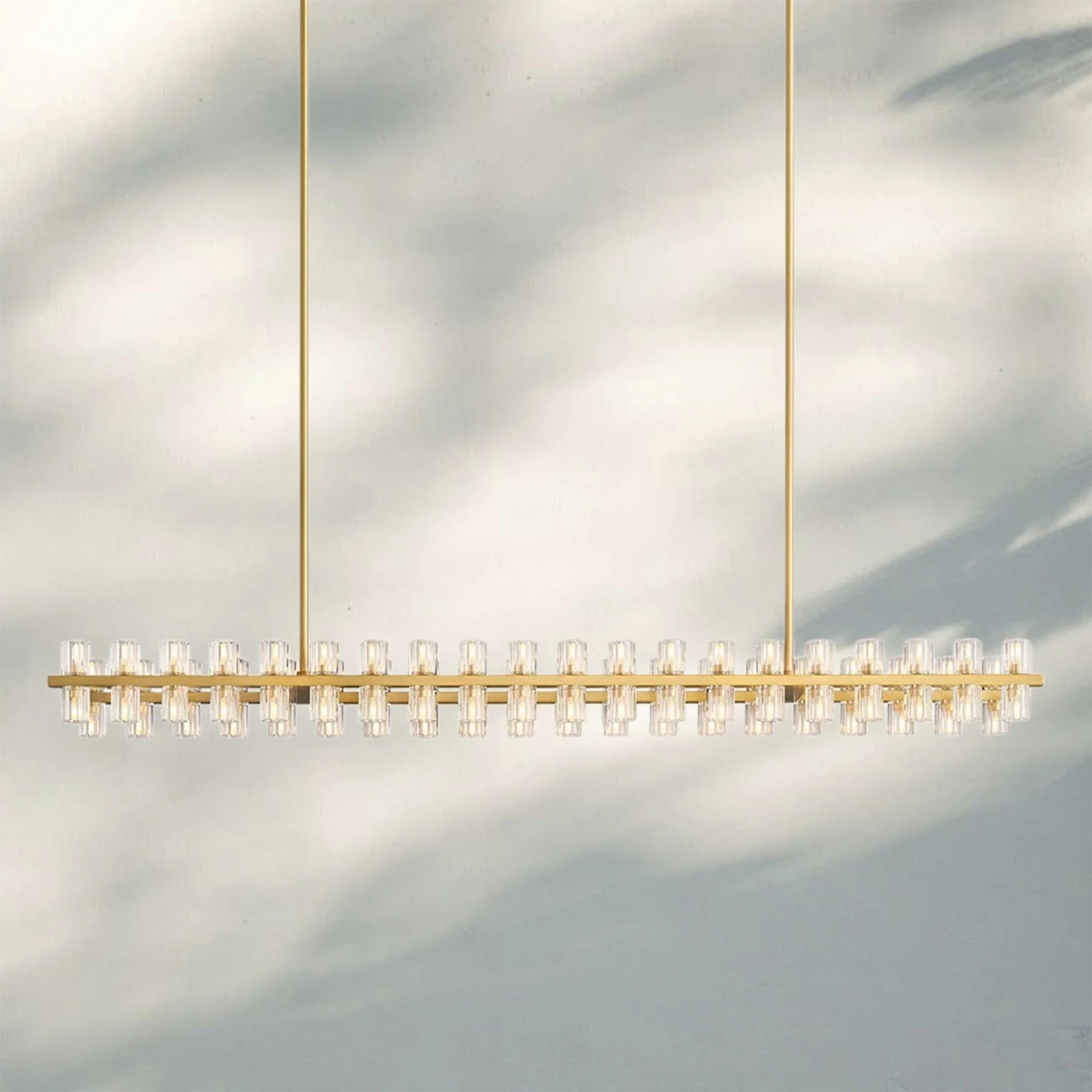Arcachan Crystal Rectangular Chandelier 54'' 72"-72''-Lacquered Burnished Brass-