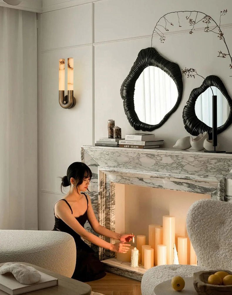 Arch Alabaster Sconce - ∅ 5.5″ x H 17.7″Nickel & WhiteBlushlighting