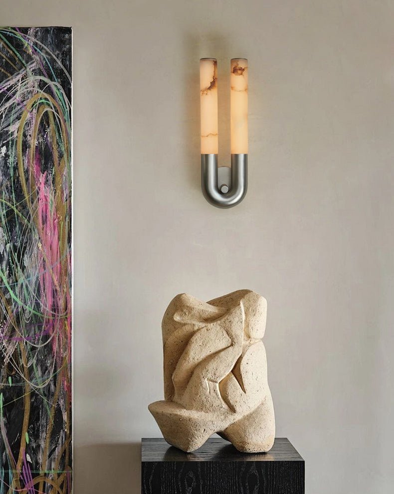 Arch Alabaster Sconce - ∅ 5.5″ x H 17.7″Nickel & WhiteBlushlighting