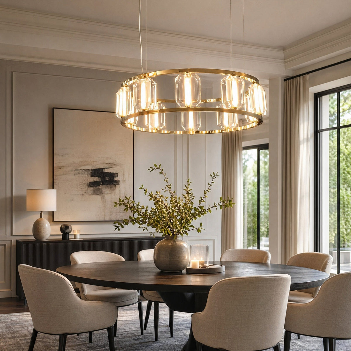 Arcus Contemporary Crystal Chandelier - Ø31.5" × H7.9" (Ø80 × H20 cm)Blushlighting