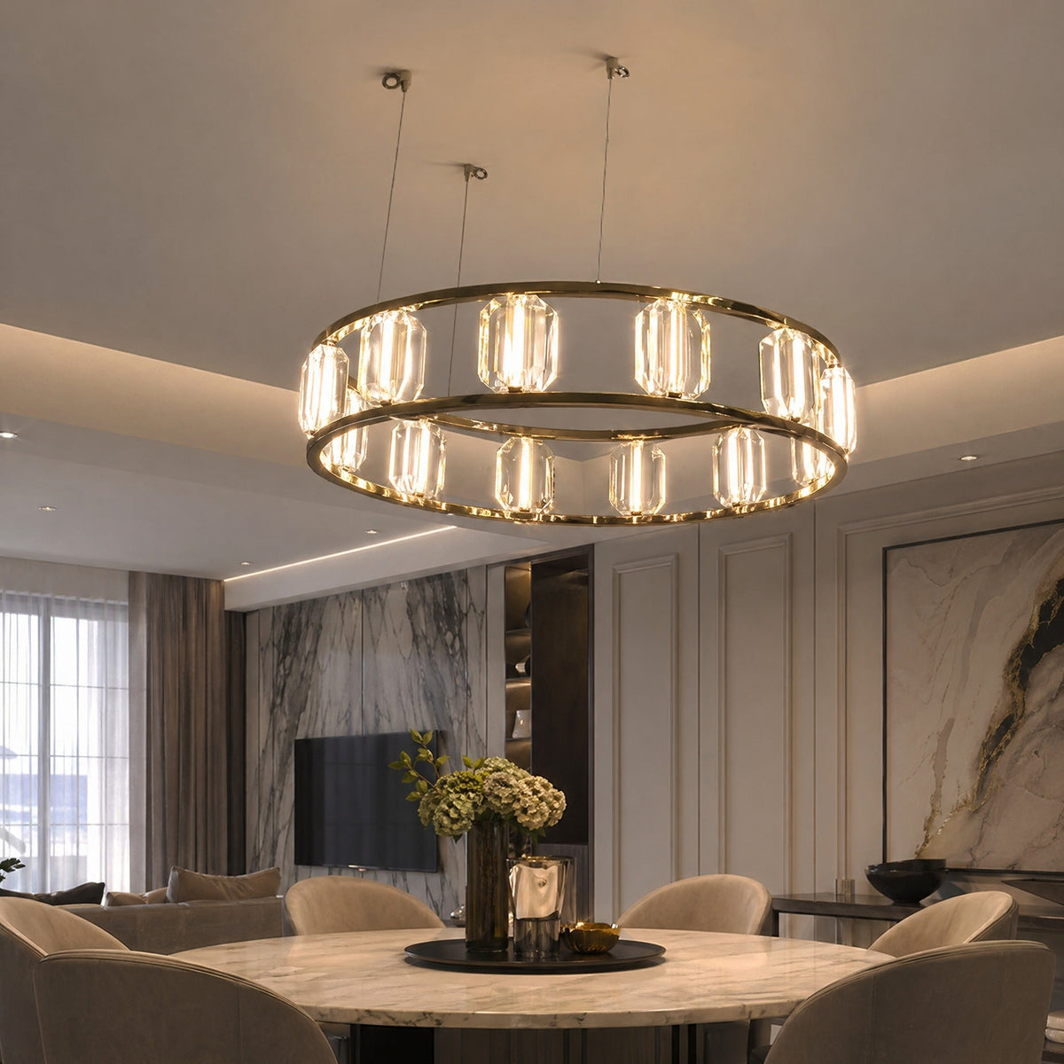 Arcus Contemporary Crystal Chandelier - Ø39.4" × H7.9" (Ø100 × H20 cm)Blushlighting