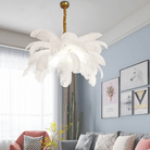 Art Deco Colorized Feather Brass Branch Chandelier - PinkBlushlighting