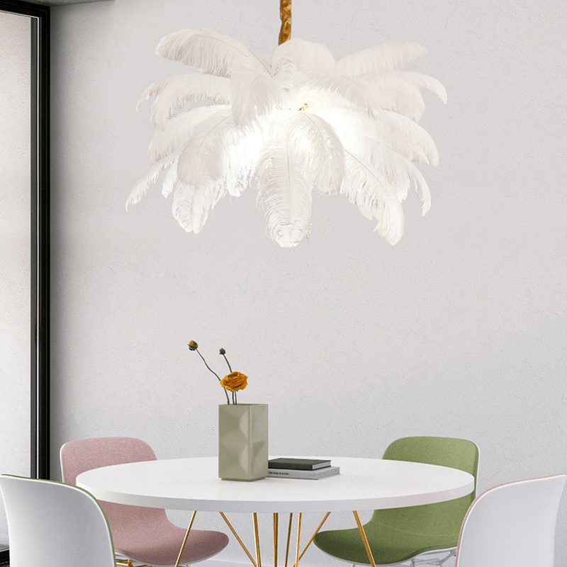 Art Deco Colorized Feather Brass Branch Chandelier - WhiteBlushlighting