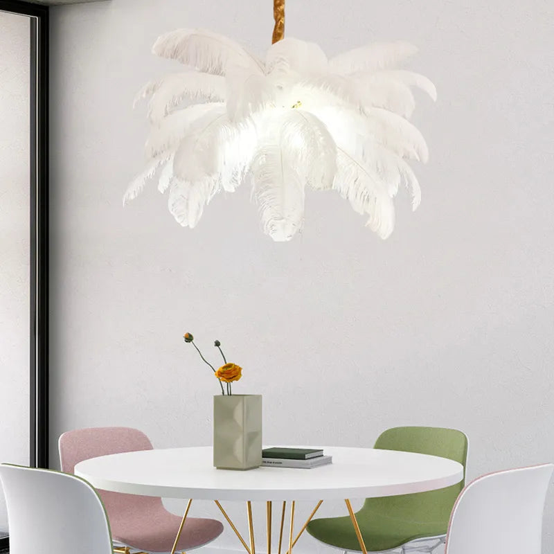 Art Deco Colorized Feather Brass Branch Chandelier - Ineffable Lighting