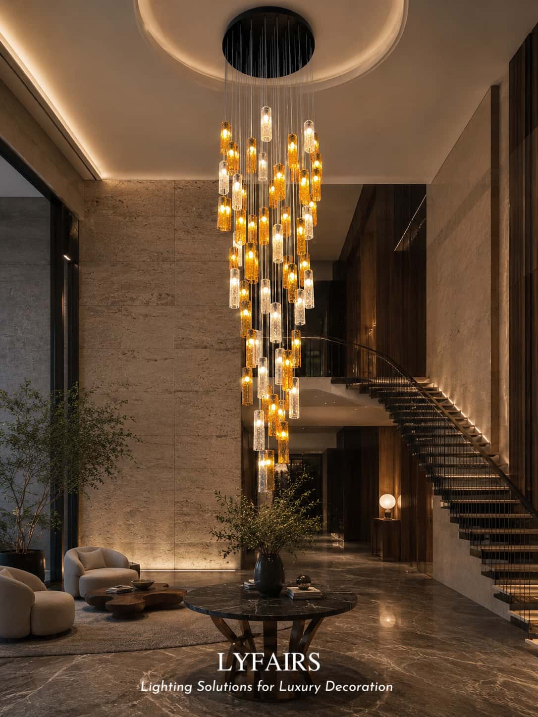 Art Design Colorful Rectangle Cluster Glass Tile Pendant Chandelier - 15 Lights / Round Base / W39"*H144"AmberWarm LightBlushlighting
